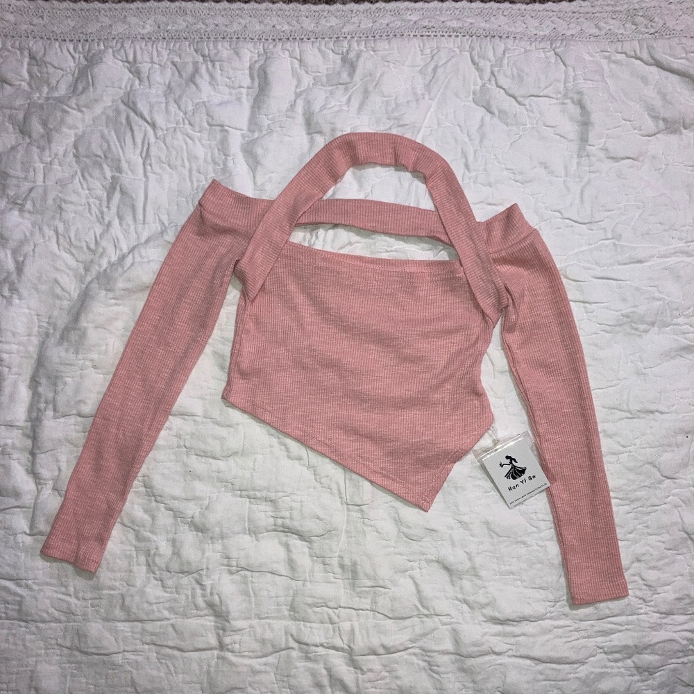 Pink Ribbed Asymmetrical Crop Top